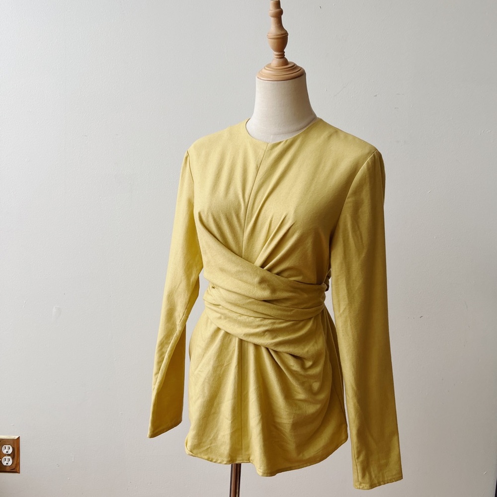 SUNAD Made in Spain Cotton Wrap Around Long Sleeve Shirt Dandelion Yellow Medium